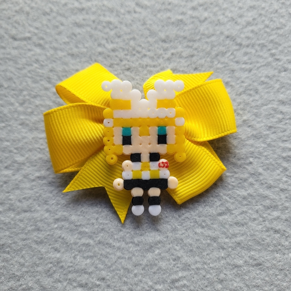 Handmade Vocaloid Rin Perler Beads Charm Bow Hair Clip